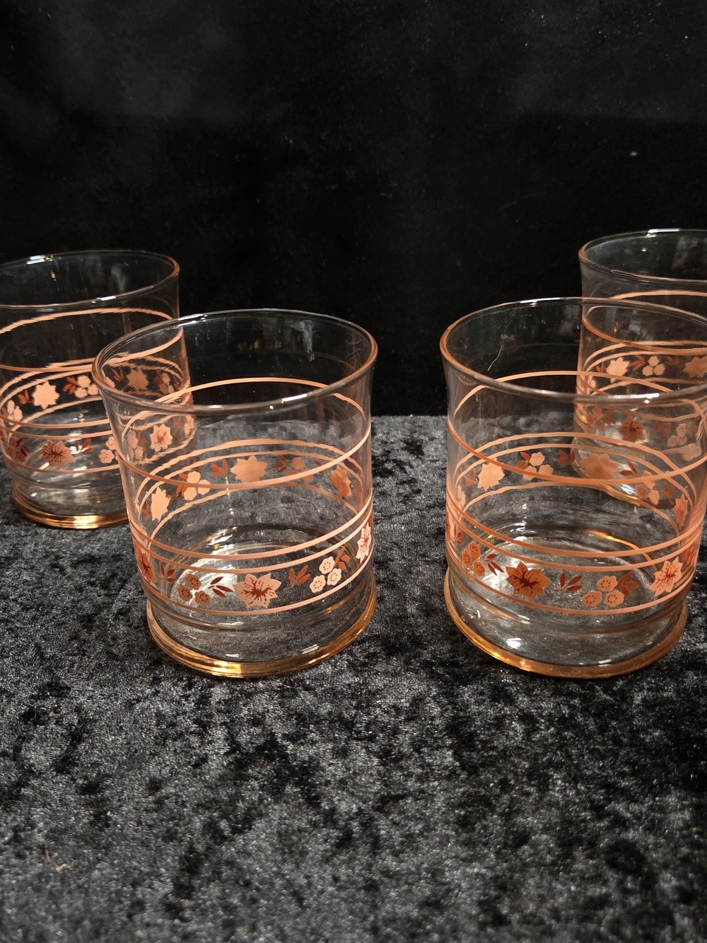 Vintage Set Of 4 Libbey 8 Oz Juice Glasses Clear Pink Flowers Floral MCM Retro